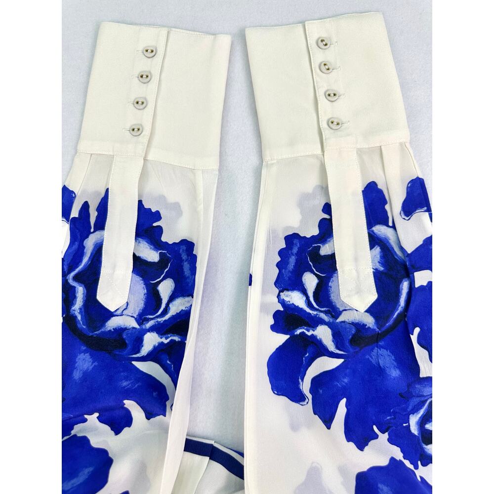 NWOT Aje Atomic 100% Silk Shirt Boldly Blooming Cobalt Floral Blouse Size 8 - Picture 14 of 15